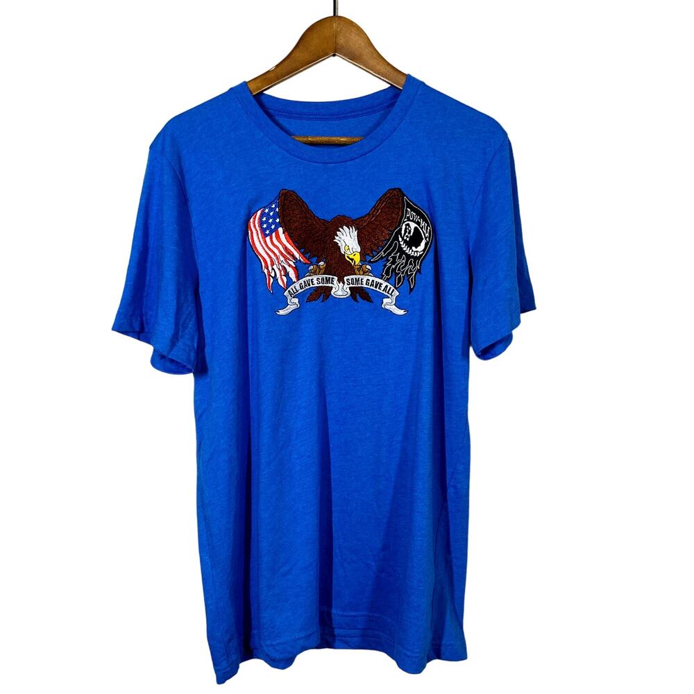 Embroider America Tee MIA / POW Baby Doll T Shirt Blue Soft - L